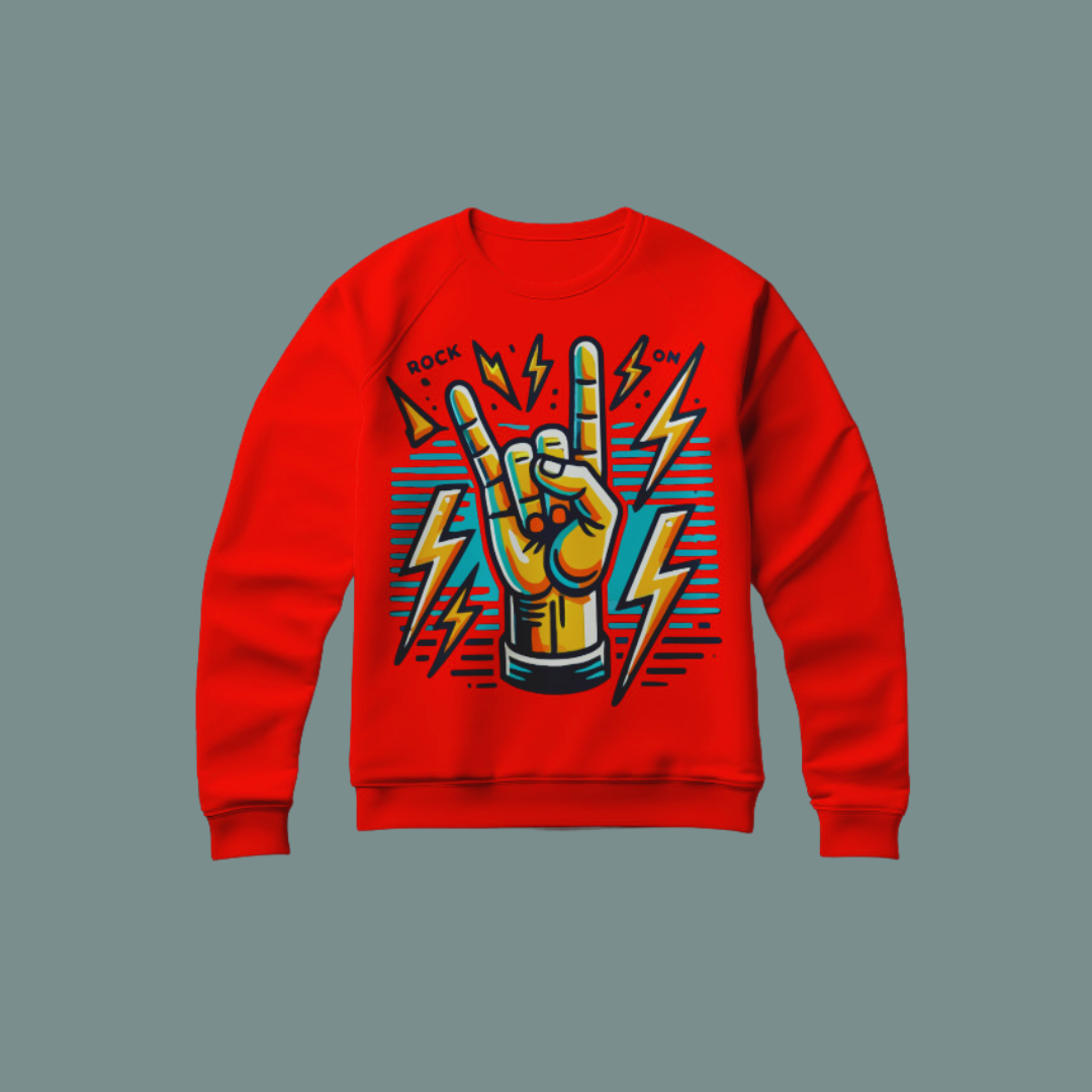 Sudadera roja con mano rockera 