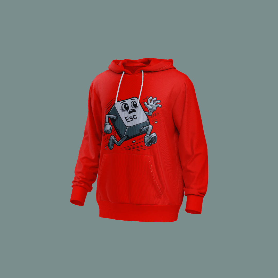 Sudadera Escapista con diseño de tecla ESC corriendo, ideal para geeks, gamers y programadores.