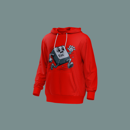 Sudadera Escapista con diseño de tecla ESC corriendo, ideal para geeks, gamers y programadores.