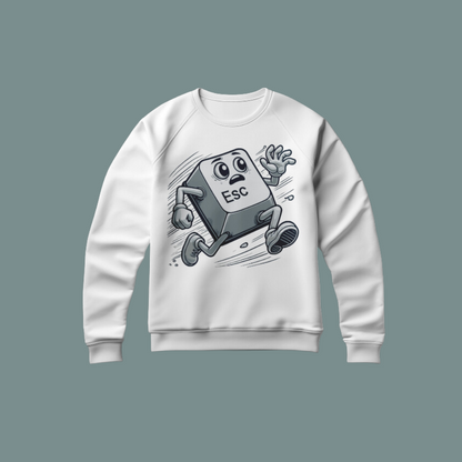 Sudadera con diseño de tecla ESC corriendo, ideal para programadores y gamers.