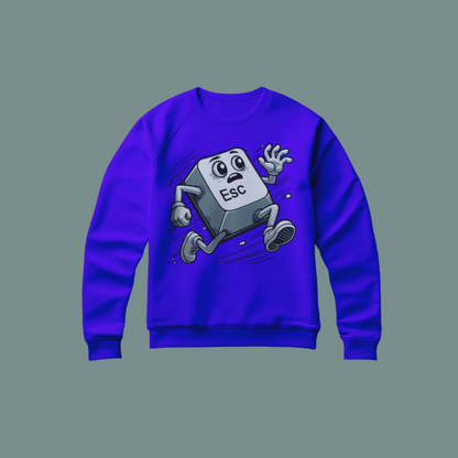 Sudadera con diseño de tecla ESC corriendo, ideal para programadores y gamers.