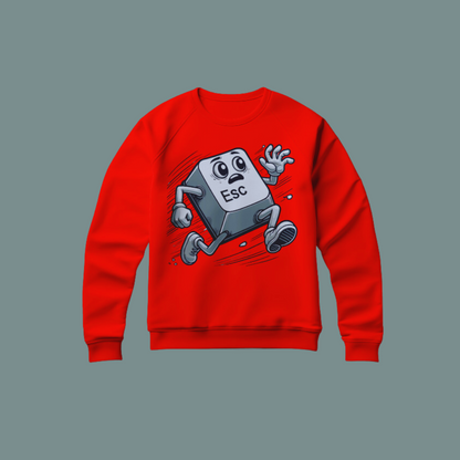 Sudadera con diseño de tecla ESC corriendo, ideal para programadores y gamers.