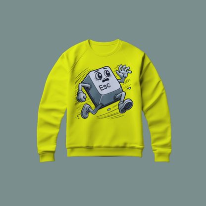 Sudadera con diseño de tecla ESC corriendo, ideal para programadores y gamers.