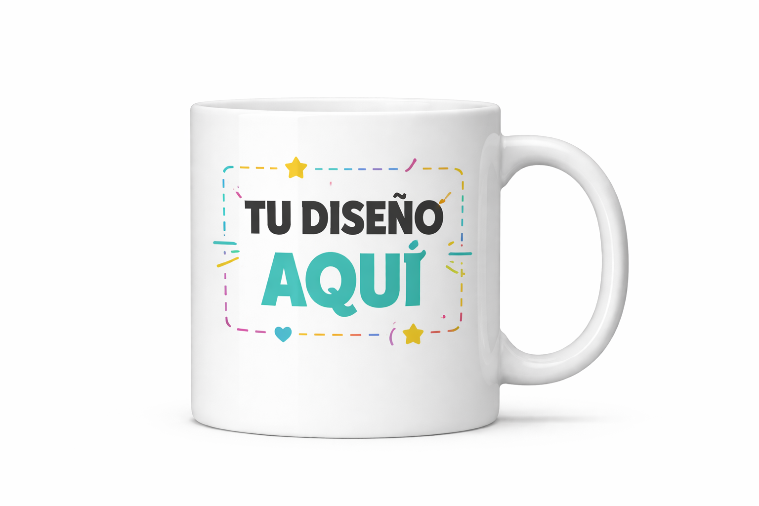 Taza de ceramica perssonalizada con la imagen "Tu diseño aqui" para indicar que es personalizable